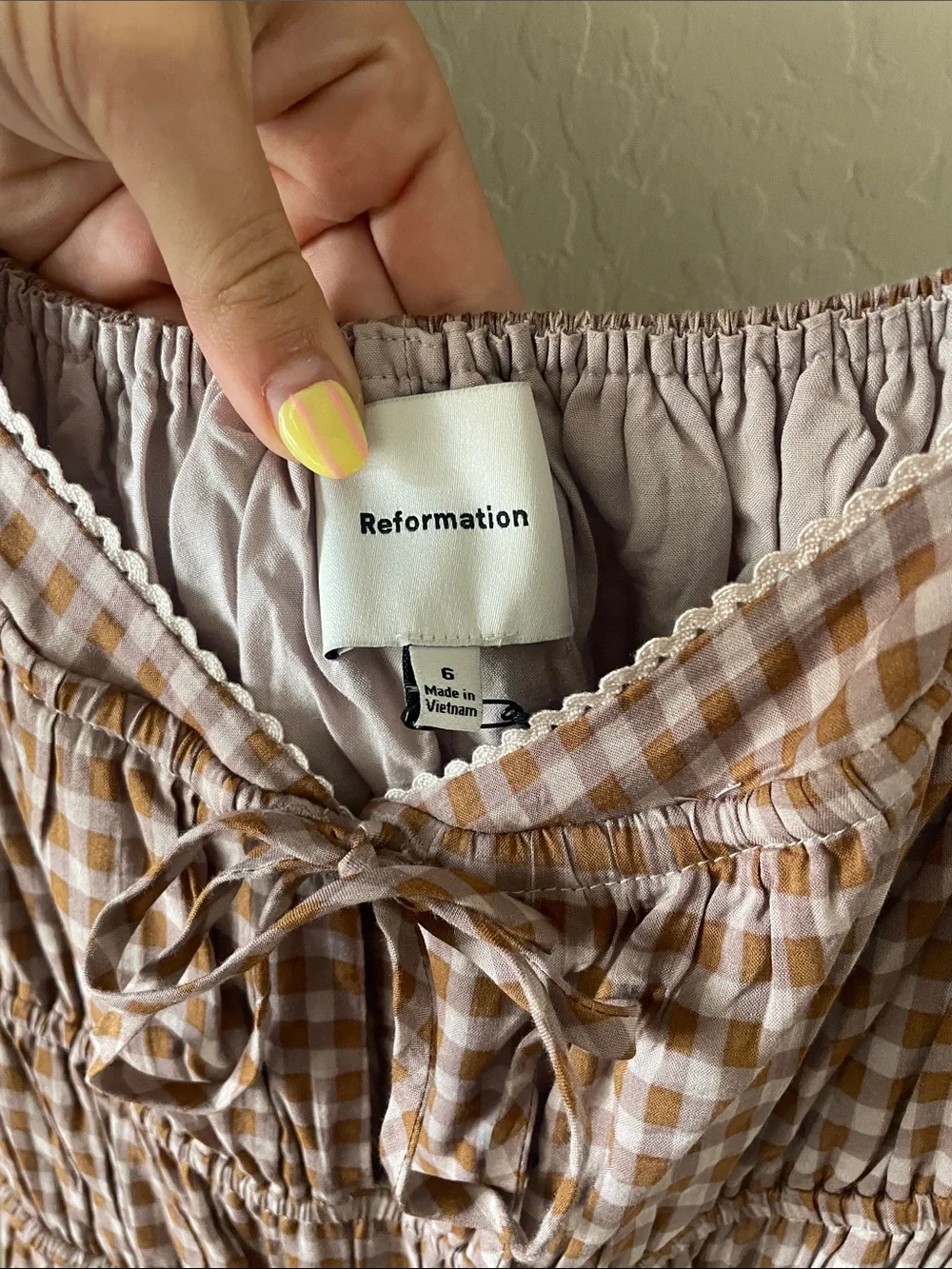 NWT REFORMATION Rhett Gingham Puff Dress - Picture 8 of 10